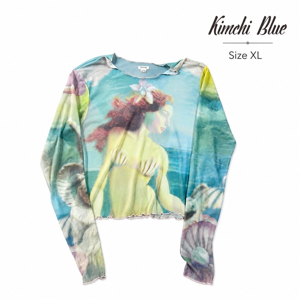 Kimchi Blue Size XL Sheer Mermaid Mesh Top Y2K Fairycore Ocean Graphic